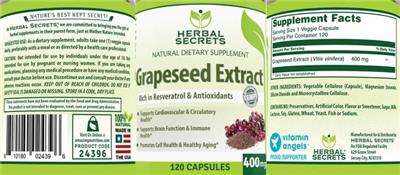 Grapeseed Extract 400 mg label