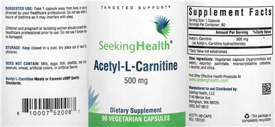 Acetyl-L-Carnitine 500 mg label