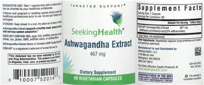 Ashwagandha Extract 467 mg label