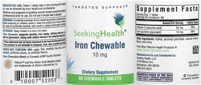 Iron Chewable 10 mg label
