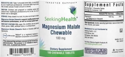 Magnesium Malate Chewable 100 mg label
