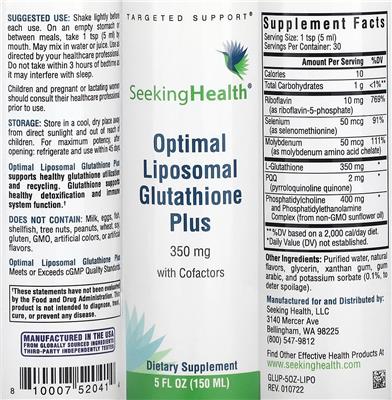 Optimal Liposomal Glutathione Plus 350 mg with Cofactors label
