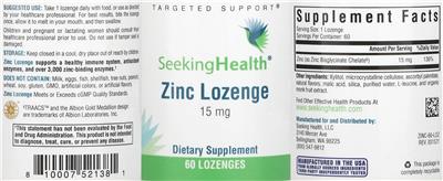 Zinc Lozenge 15 mg label