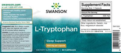 L-Tryptophan 500 mg label