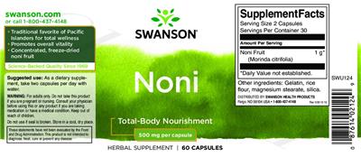 Noni 500 mg label