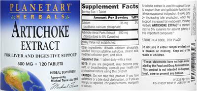 Artichoke Extract 500 mg label
