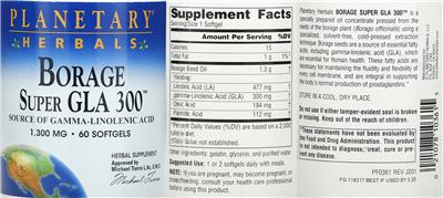Borage Super GLA 300 1,300 mg label