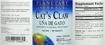 Cat's Claw 750 mg label