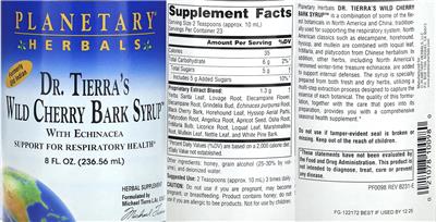 Dr. Tierra's Wild Cherry Bark Syrup label
