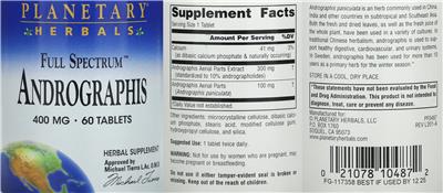 Full Spectrum Andrographis 400 mg label