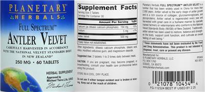 Full Spectrum Antler Velvet 250 mg label