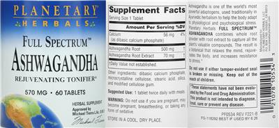 Full Spectrum Ashwagandha 570 mg label
