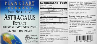 Full Spectrum Astragalus Extract 500 mg label