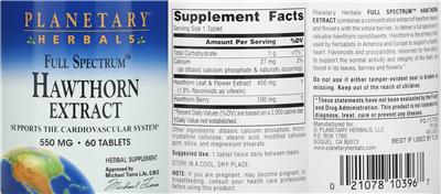Full Spectrum Hawthorn Extract 550 mg label