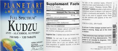 Full Spectrum Kudzu 750 mg label