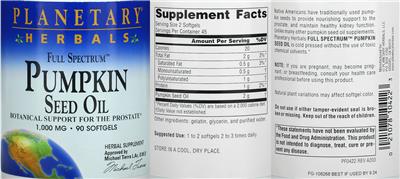 Full Spectrum Pumpkin Seed Oil 1,000 mg label
