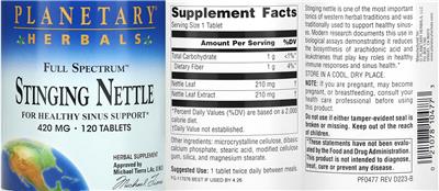 Full Spectrum Stinging Nettle 420 mg label