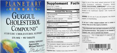 Guggul Cholesterol Compound 375 mg label