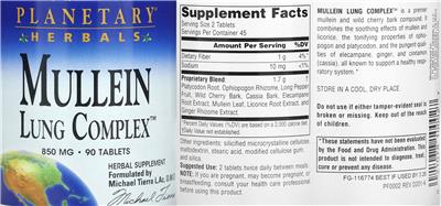 Mullein Lung Complex 850 mg label