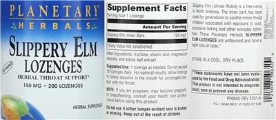 Slippery Elm Lozenges 150 mg Unflavored label