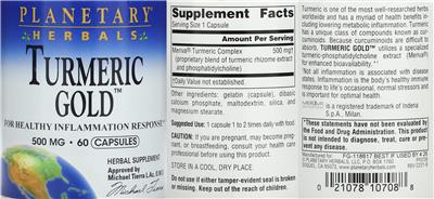 Turmeric Gold 500 mg label