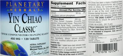 Yin Chiao Classic 450 mg label