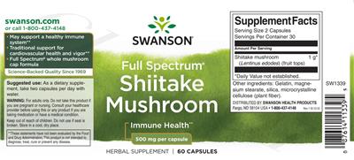 Full Spectrum Shiitake Mushroom 500 mg label
