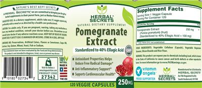 Pomegranate Extract 250 mg label