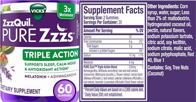 ZzzQuil Pure Zzzs Blackberry Vanilla Flavored label