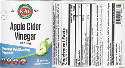 Apple Cider Vinegar Chewables 500 mg label