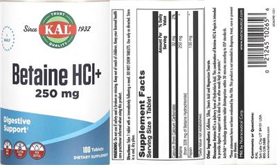 Betaine HCL + 250 mg label