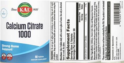 Calcium Citrate 1000 label