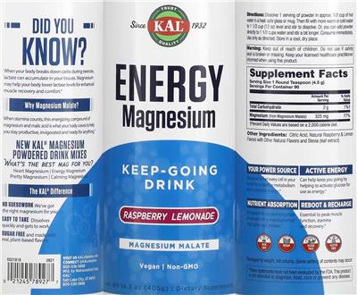 Energy Magnesium Raspberry Lemonade label