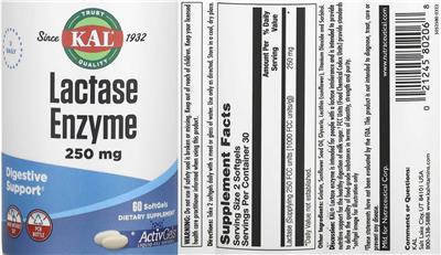 Lactase Enzyme 250 mg label