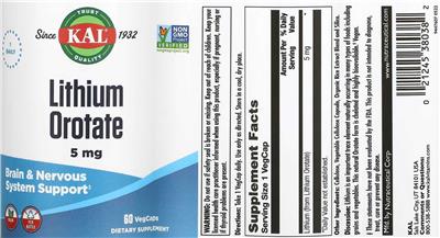 Lithium Orotate 5 mg label