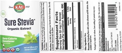 Sure Stevia Organic Extract label