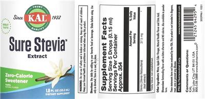 Sure Stevia Natural Vanilla label