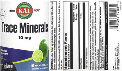 Trace Minerals 10 mg Lime label