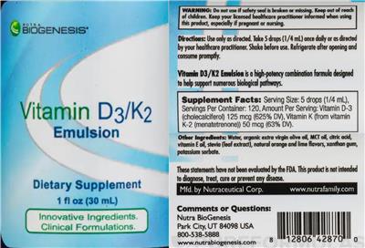 Vitamin D3/K2 Emulsion label