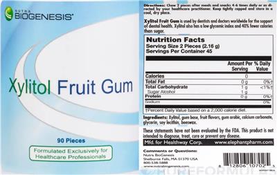 Xylitol Fruit Gum label
