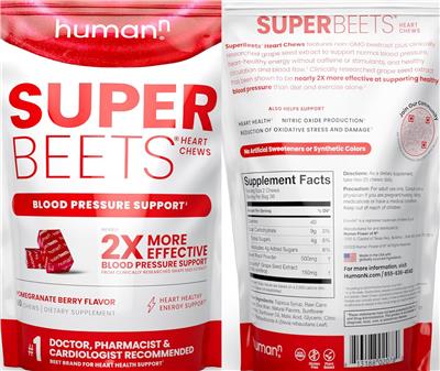 SuperBeets Heart Chews Pomegranate Berry Flavor label