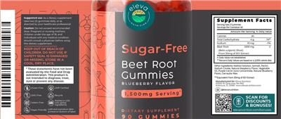 Sugar-Free Beet Root Gummies 1,500 mg Blueberry Flavor label