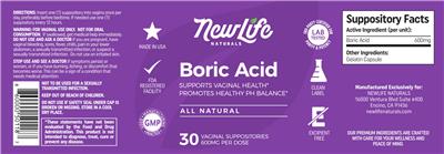 Boric Acid 600 mg label