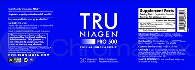 Tru Niagen Pro 500 label