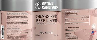 Grass Fed Beef Liver 500 mg label