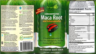 Concentrated Maca Root and Ashwagandha label