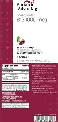 SpeedyMelts B12 1000 mcg Black Cherry label