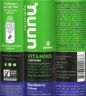 Vitamins +Caffeine Blackberry Citrus label