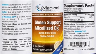Gluten Support Micellized D3 1,200 IU label