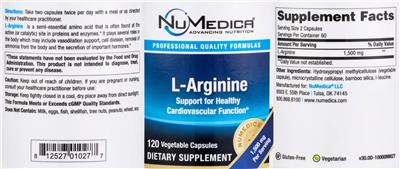 L-Arginine 750 mg label